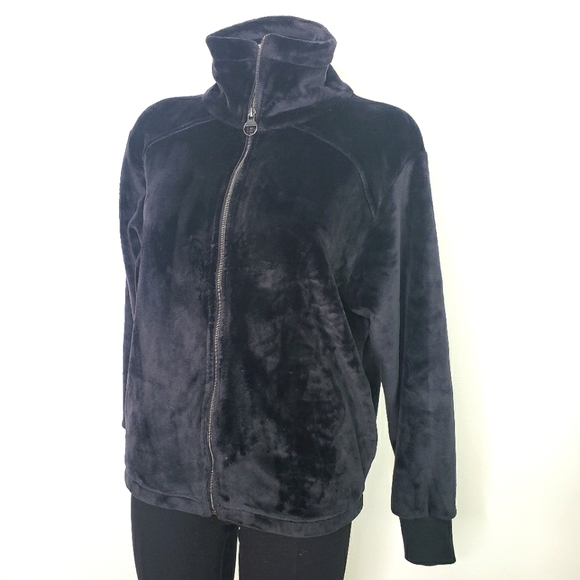 Athleta Jackets & Coats Athleta Black Faux Fur Fleeve Velour Zip Up